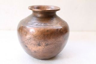 Vintage Hand Made Parrot Engraved Water Pot Old Copper Pot Lota Nh4521