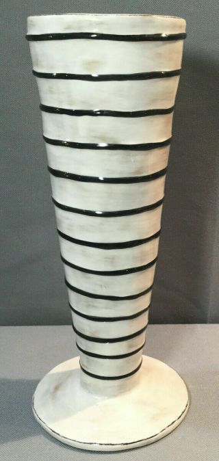 Studio Z Ceramic/pottery Vase White W/ Black Stripes 10”