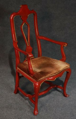 Gorgeous Red & Gold Lacquer John Widdicomb Georgian Style Arm Desk Dining Chair