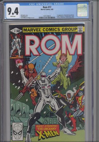 Rom: The Space Knight 17 Cgc 9.  4 Marvel 1981 X - Men Appearance: Cgc Frame