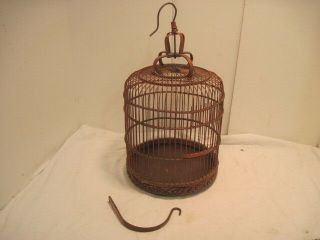 Vintage Antique Bamboo Wood Hand Carved Bird Cage Swing Bird Feeders