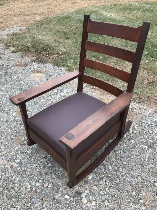 Antique Large Signed Arts Crafts Mission Oak Gustav Stickley Rocking Chair