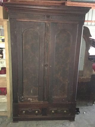 Antique Victorian Walnut Knockdown Two Door Two Drawer Wardrobe