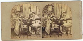 Genre Stereoview - Wife Reads To Sick Man