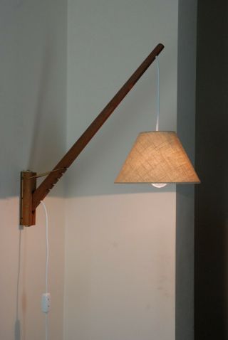 Mid Century Wall Lamp Teak & Brass Danish Modern Vintage Eames Panton 60s 70s