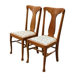 Antique Farmhouse Quartersawn Oak T Back Dining Chairs - a Pair 2