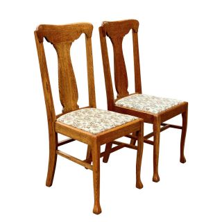 Antique Farmhouse Quartersawn Oak T Back Dining Chairs - a Pair 3