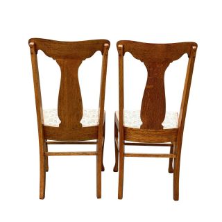 Antique Farmhouse Quartersawn Oak T Back Dining Chairs - a Pair 4