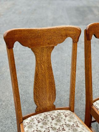 Antique Farmhouse Quartersawn Oak T Back Dining Chairs - a Pair 5