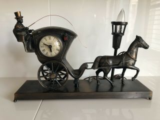 Vintage 1960s Hansom Cab Horse Carriage United Sessions Mantle Clock Lamp