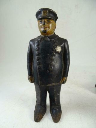Antique Cast Iron Arcade Police Officer Figural Still Bank Toy Cop 5.  5 " Tall Vtg