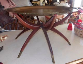Mid Century Mahogany Spider Leg Brass Tray Coffee Table (rp - Ct227)