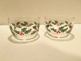 Christmas Holly - Berries Glass Candy - Desert Bowls (set Of 2) Vintage 90 