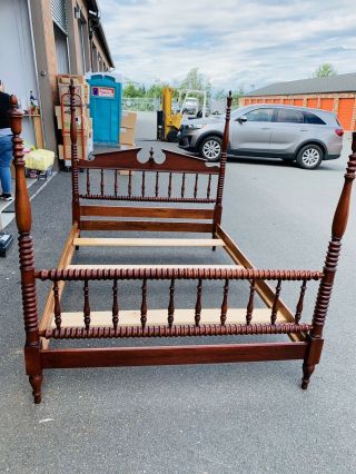 Antique Jenny Lind Style Mahogany Full Size Spool 4 - Poster Bed Frame