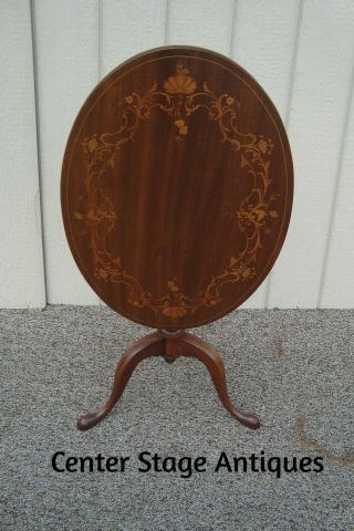 59357 Rare Quality Antique Inlaid Tilt Top Lamp Table Stand