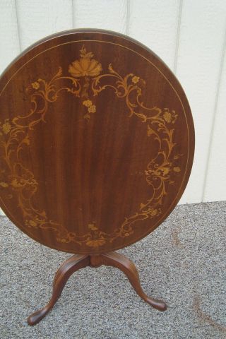 59357 RARE QUALITY Antique Inlaid Tilt Top Lamp Table Stand 6