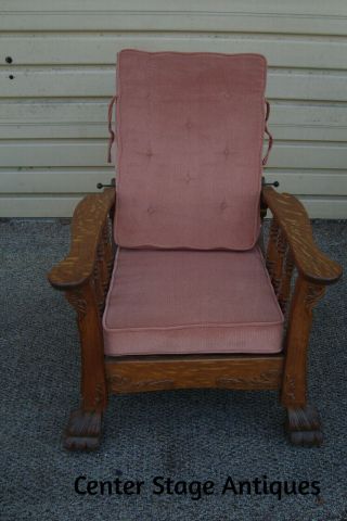 61060 Antique Oak Adjustable Back Morris Chair With Claw Foot