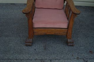 61060 Antique Oak Adjustable Back Morris Chair With Claw Foot 2