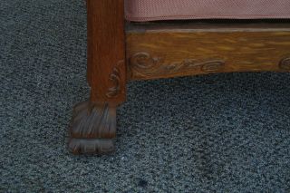 61060 Antique Oak Adjustable Back Morris Chair With Claw Foot 3