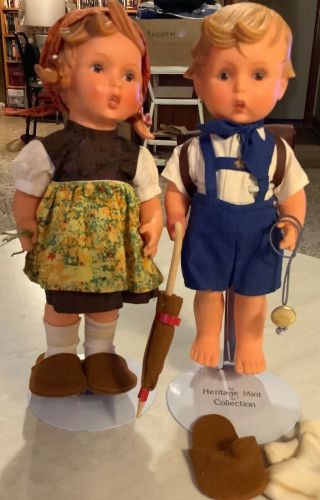 2 Vintage M J Hummel Goebel Rubber 11 Inch Doll With Stand