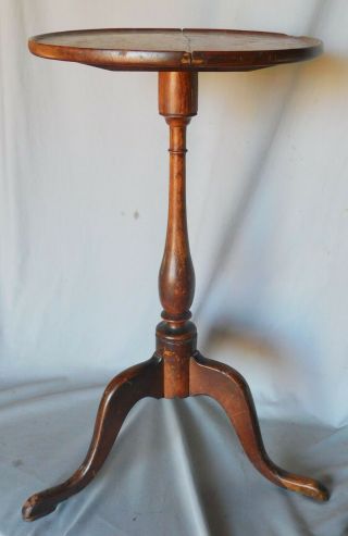 Antique American candlestand cherry dish top Queen Anne 18th c.  kettle stand 5