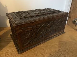 A Fabulous Antique Oak Heavily Carved Oak Bible/deed Box