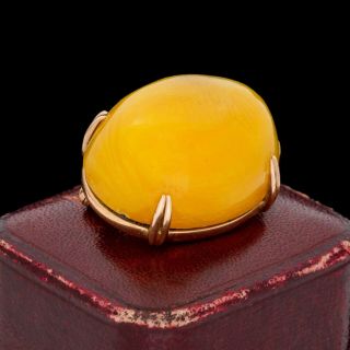 Antique Vintage Art Nouveau 14k Rose Gold Butterscotch Egg Yolk Amber Pin Brooch