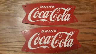 Vintage 12 " X 5.  25 " Metal " Drink Coca Cola " Fishtail Signs