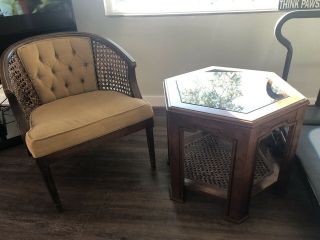 Vintage Mcm Barrel Back Lounge Chair & Accent Table (dijon/gold)
