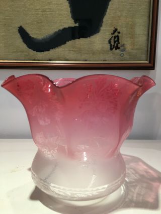 Victorian Cranberry Wavy Top Oil Lamp Shade