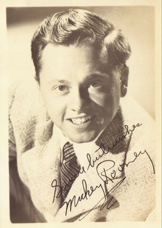 Vintage 1940s Photo Of Hollywood Movie Actor Mickey Rooney Autograph Signature
