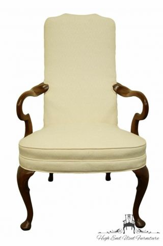 Hickory Chair Solid Mahogany Queen Anne Style Upholstered Dining Arm Chair