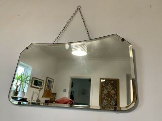 Vintage Art Deco Bevelled Edge Mirror Mantle Mirror - Chain 70cm By 40cm
