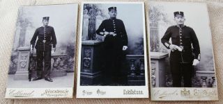 3 Antique Cdv Photos Of Swedish Soldiers 2 From Stockholm 1 From Eskilstuna