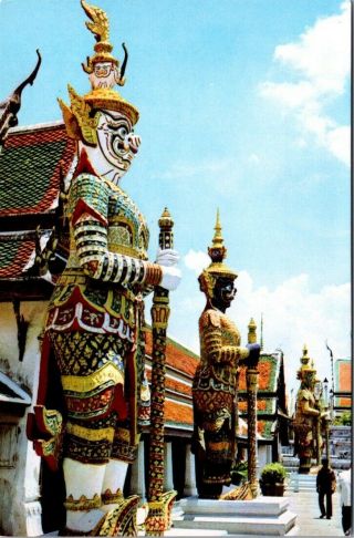 Vintage Postcard Guards In Compound Of Wat Phra Keo Bangkok Thailand Unposted