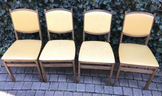 Vintage Set Of 4 Stakmore Solid Wood Wooden Folding Chairs Padded Yellow Gold