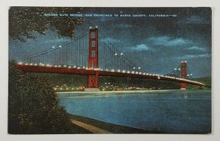 Vintage Postcard - Golden Gate Bridge At Night,  San Francisco - Unposted