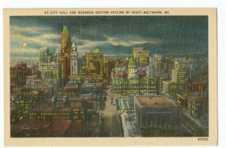 Vintage Postcard - City Hall And Business Section Skyline Of Baltimore,  Maryland