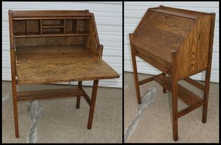 Antique Arts&crafts Mission Style Solid Oak Slant Drop Front Secretary Desk Wkey