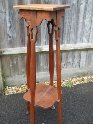 Antique Arts And Crafts Oak Lamp Stand