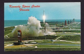 Old Vintage Postcard Of Nasa John F Kennedy Space Center Florida Fl W/ Rocket