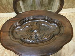 Antique Walnut Eagle Carved Coffee Table w/ Glass lift off tray - 3