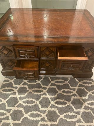 Coffee Table,  Maitland Smith,  Tooled Leather Top 4