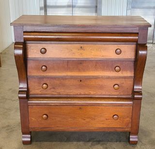 Antique American Empire Period Cherry Scroll Front Chest Of Drawers C1830