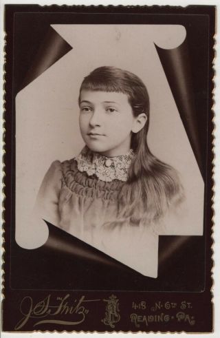 Girl Ella Tice Id Genealogy Reading Pa Antique Cabinet Photo Bangs Long Hair