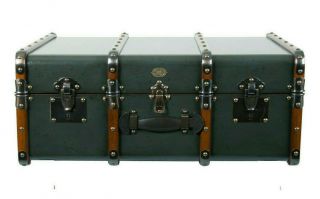 Stateroom Steamer Travel Trunk Petrol Coffee Table Wood Chest Storage Furniture