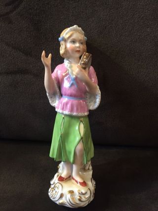 Rare Vintage Herend Hungary Porcelain Figurine Woman W/ Tambourine