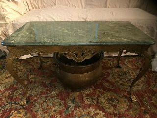 Vintage Rare Green Marble On Brass Coffee Table
