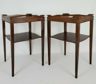 Antique Pair Mahogany Wood Two - Tier Superior End Side Tables Vintage 1947