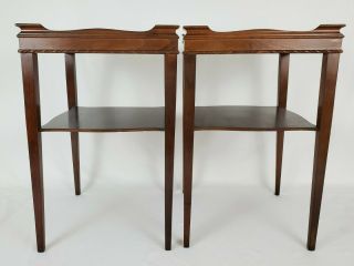 Antique Pair Mahogany Wood Two - Tier Superior End Side Tables Vintage 1947 2